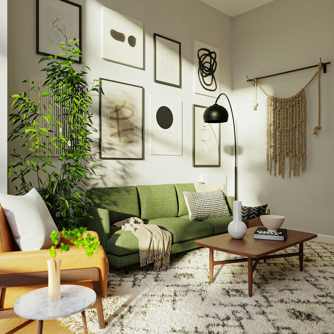 modern living room with indoor plants